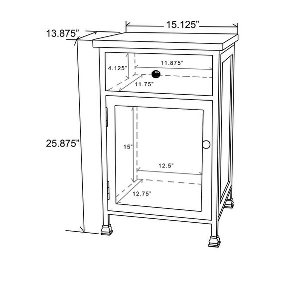 Black Metal Frame and Carved Wood 1-Door 1-Drawer End Table with Storage - 25.875