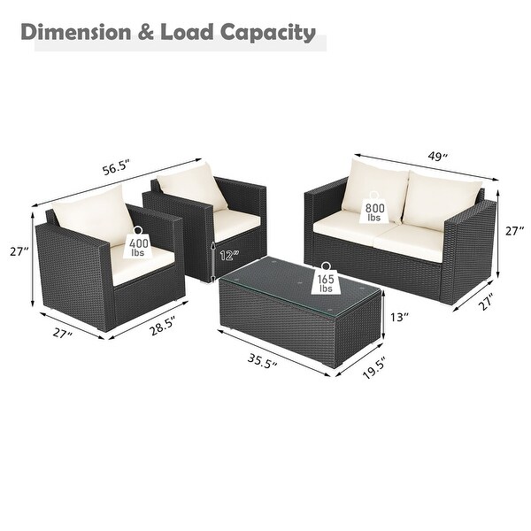 Costway 4PCS Patio Rattan Furniture Set Cushioned Sofa Chair Coffee