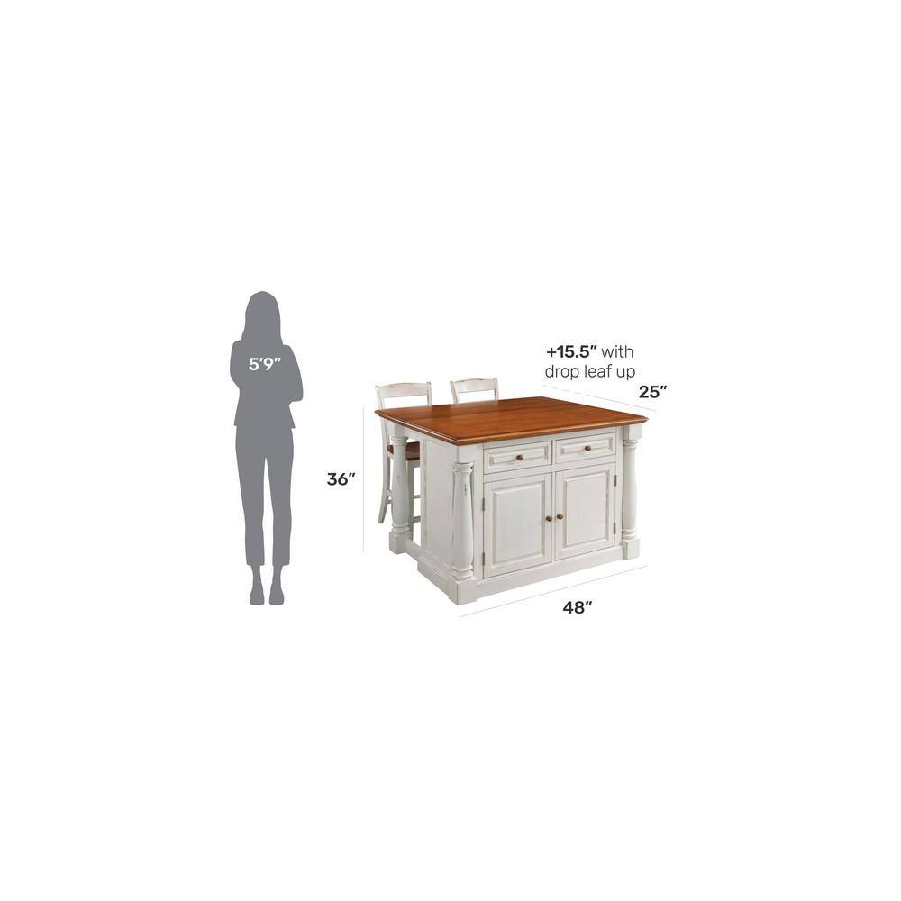 HOMESTYLES Monarch White Kitchen Island With Seating 5020-948