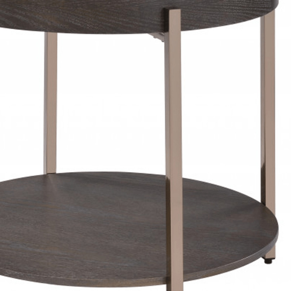 23 quotChampagne Metal And Dark Oak Manufactured Wood Round Two Tier End Table   Contemporary   Side Tables And End Tables   by HomeRoots  Houzz