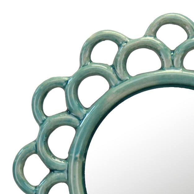 Round Ceramic Cutout Wall Hanging Mirror Turquoise Stonebriar Collection