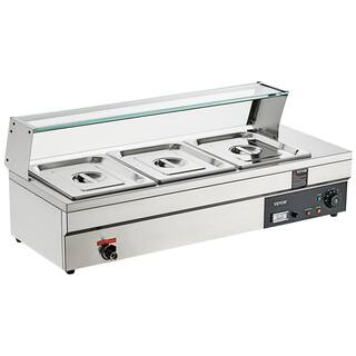 VEVOR 3-Pan Commercial Food Warmer 3 x 12 qt. Electric Steam Table 1500-Watts Countertop Stainless Steel Buffet Bain Marie BL312QT1500W3CLFRV1