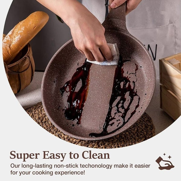 10 Pcs Granite Nonstick Cookware Sets，Brown Granite