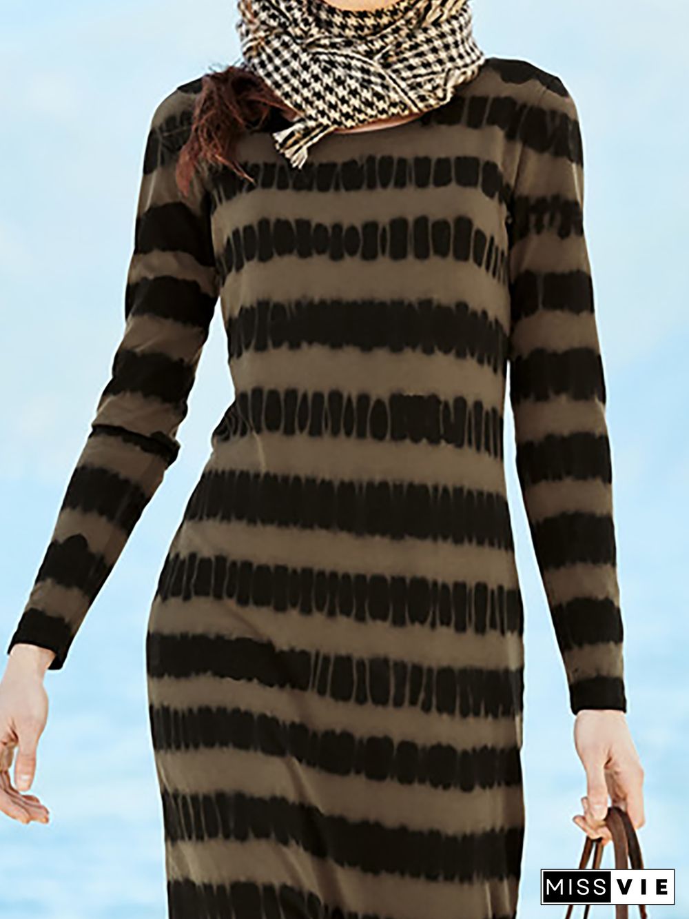 Plus size Striped Long Sleeve Casual Knitting Dress