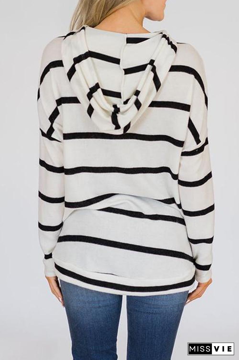 Casual Hooded Collar Striped T-shirt