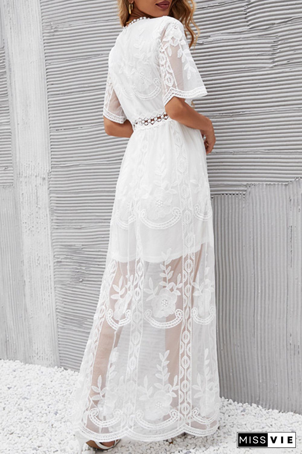 Casual Solid Lace V Neck Lace Dress Dresses