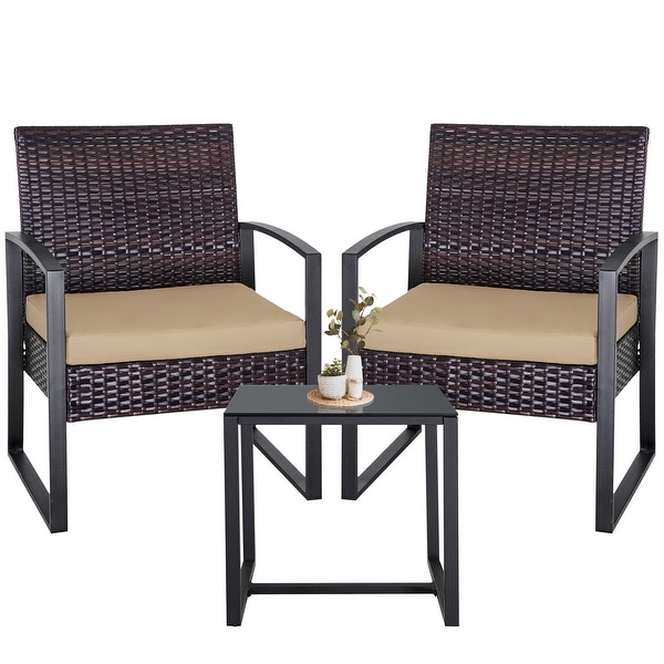 3Pieces Wicker Patio Conversation Set Outdoor Chairs with Cushions