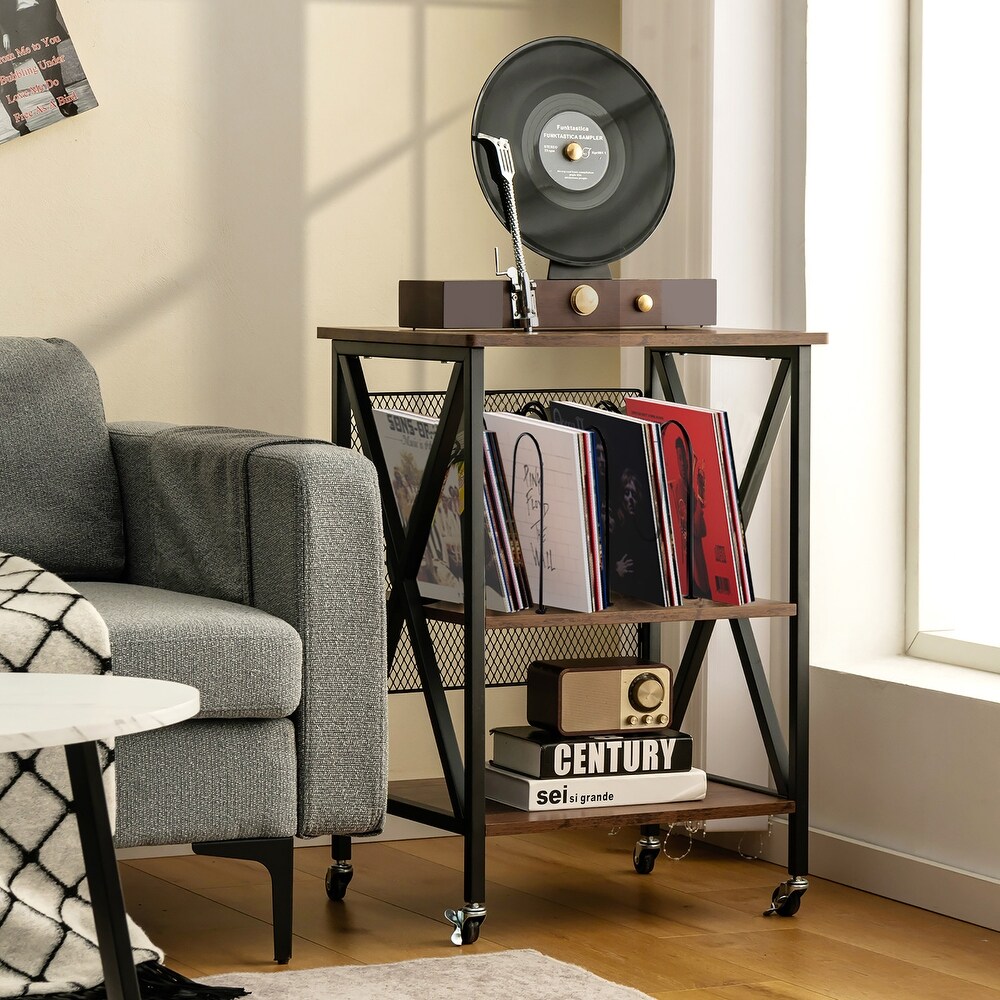 Costway 3 tier Rolling Turntable Stand Vinyl Record Storage Shelf with   See Details