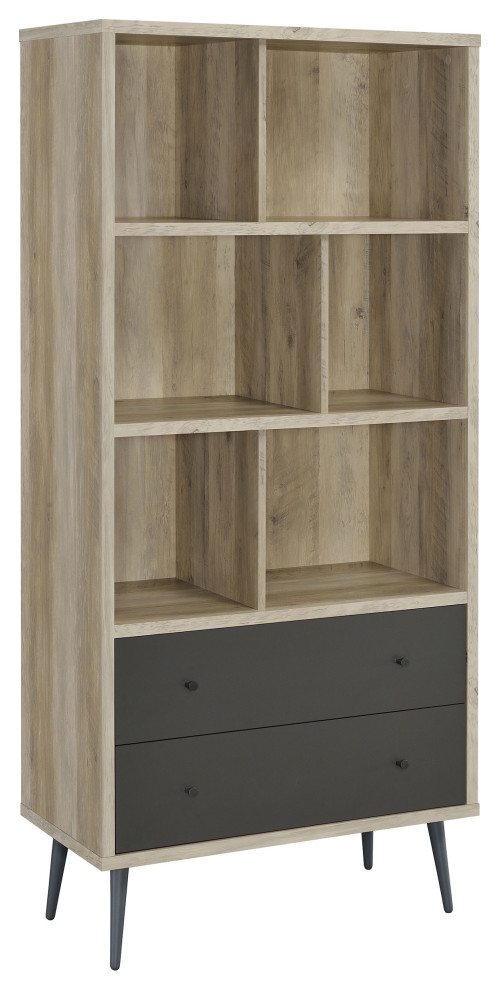 Maeve 3 shelf Engineered Wood Bookcase With Drawers Antique Pine and Grey   Modern   Bookcases   by Modon  Houzz