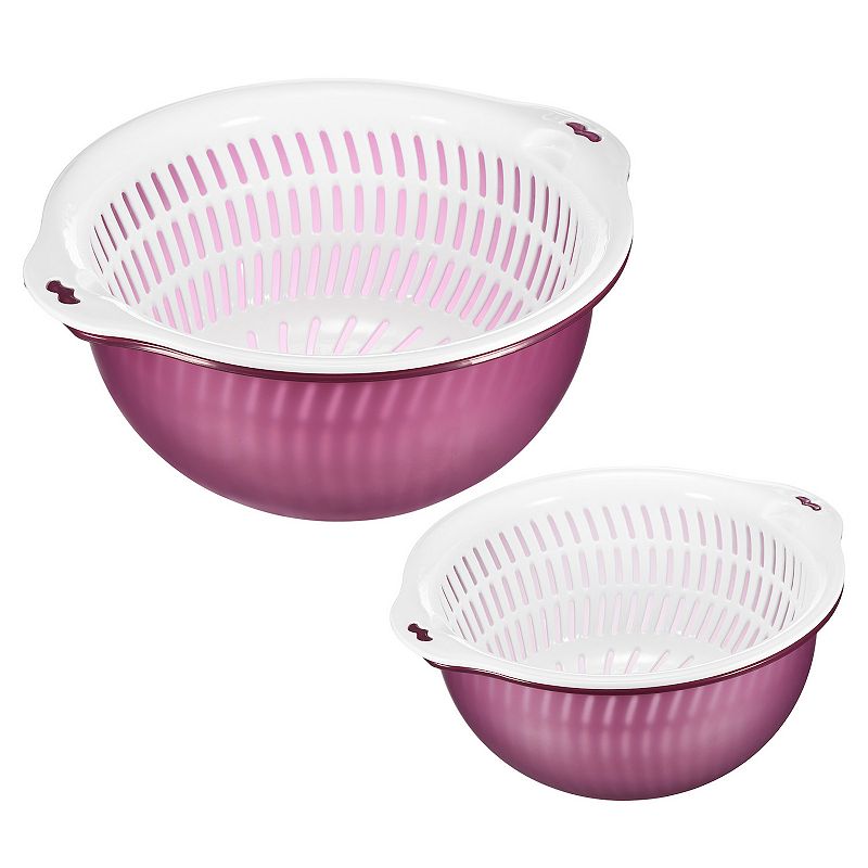 Vegetable Storage Basket Colander Double Drain Basket 2Pcs， Large and Medium