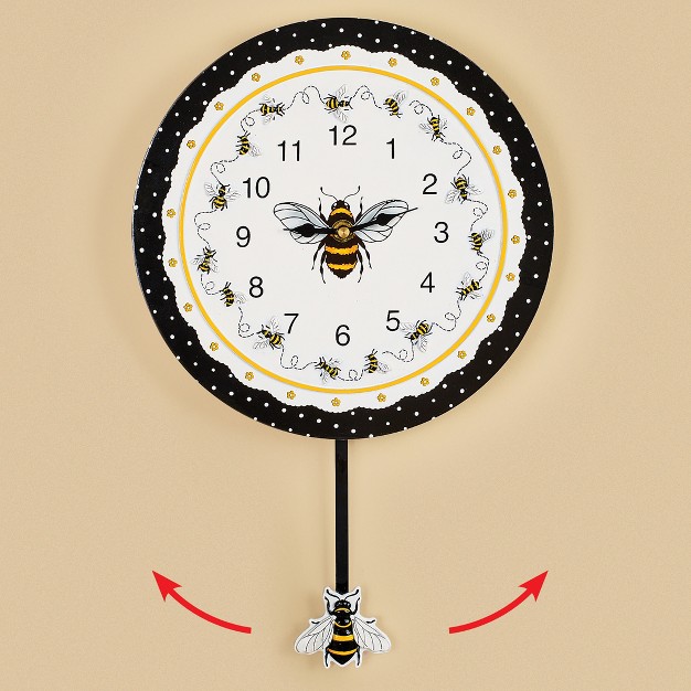 Collections Etc Hand painted Honey Bee Pendulum Wall Clock 10 25 X 10 25 X 16 White