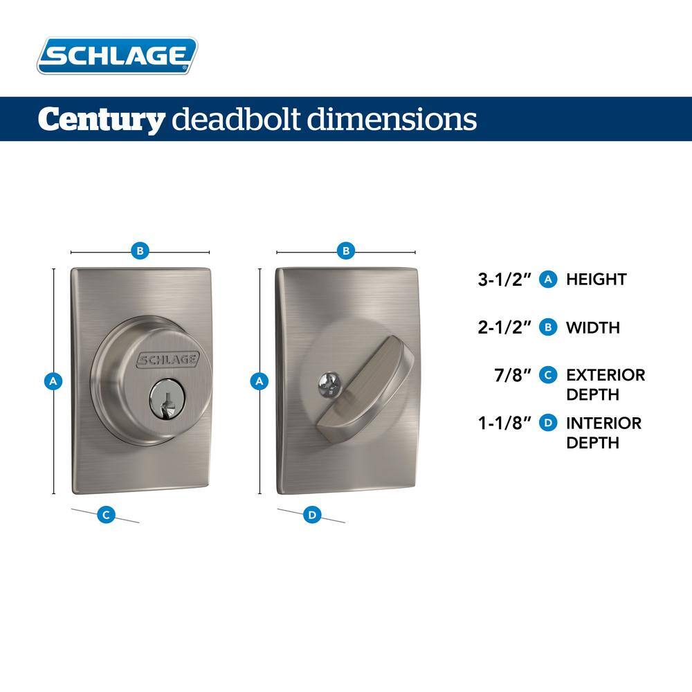 Schlage B60 Series Century Matte Black Single Cylinder Deadbolt Certified Highest for Security and Durability B60 N CEN 622