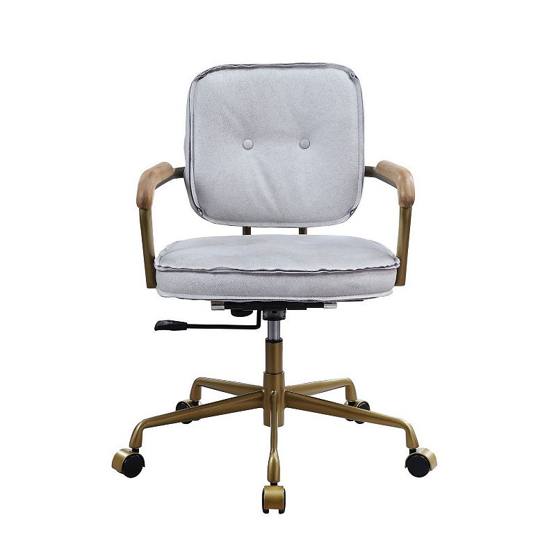 Office Chair with Faux Leather Upholstery， Vintage White and Brown