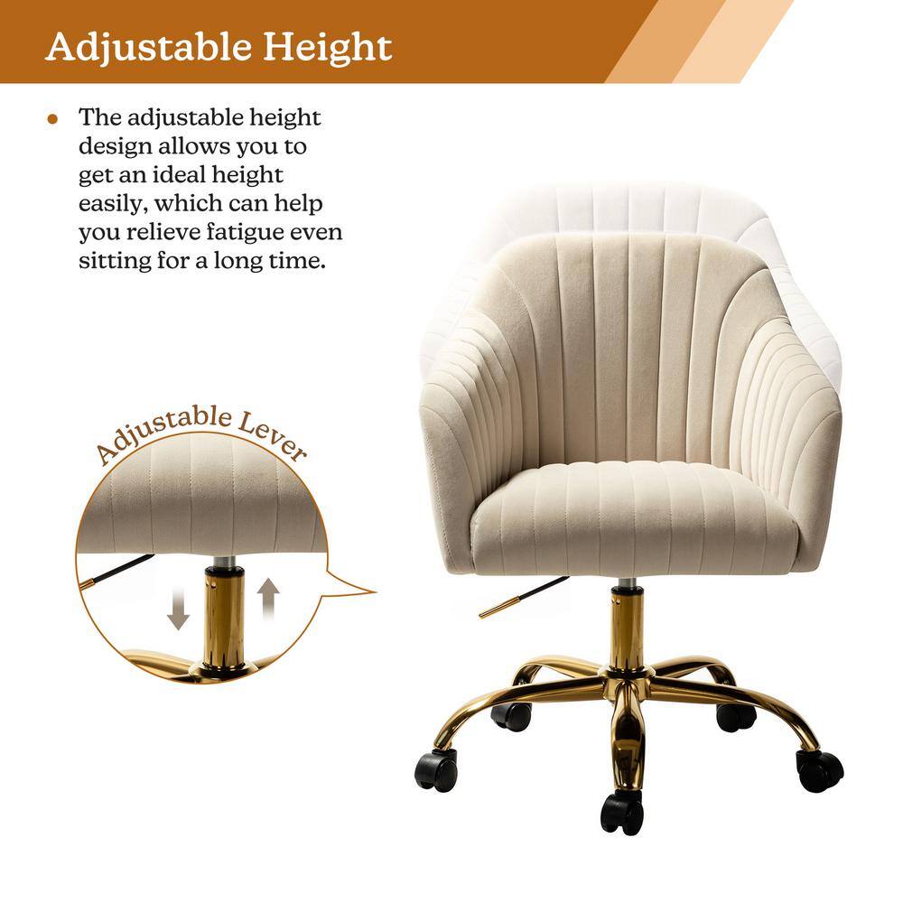 JAYDEN CREATION Sinda Modern Tan Velvet Swivel and Adjustable Task Chair with Gold Base CHDT0084-TAN-P