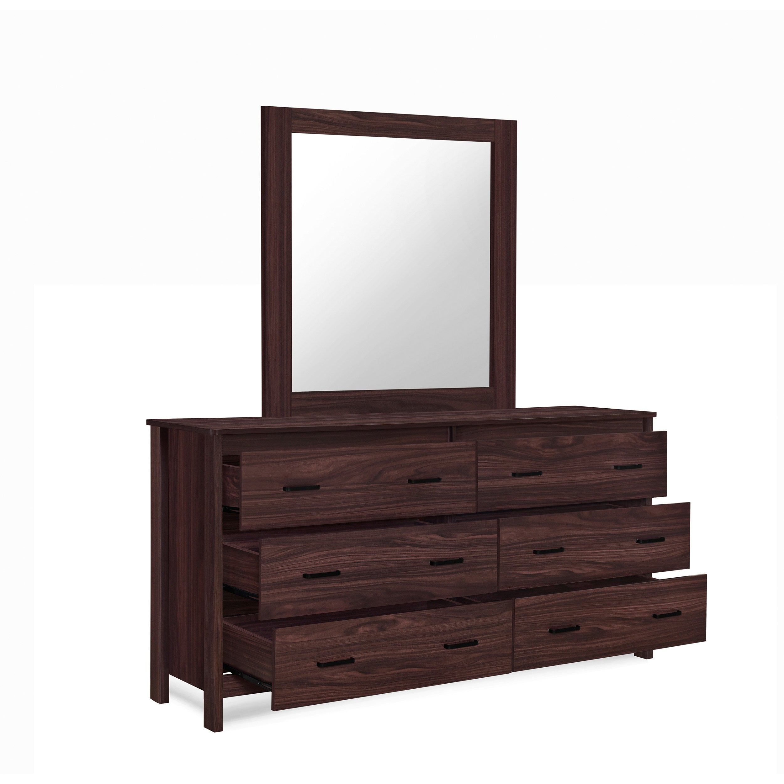 Titeca Contemporary 6 Drawer Vanity Dresser with Square Mirror