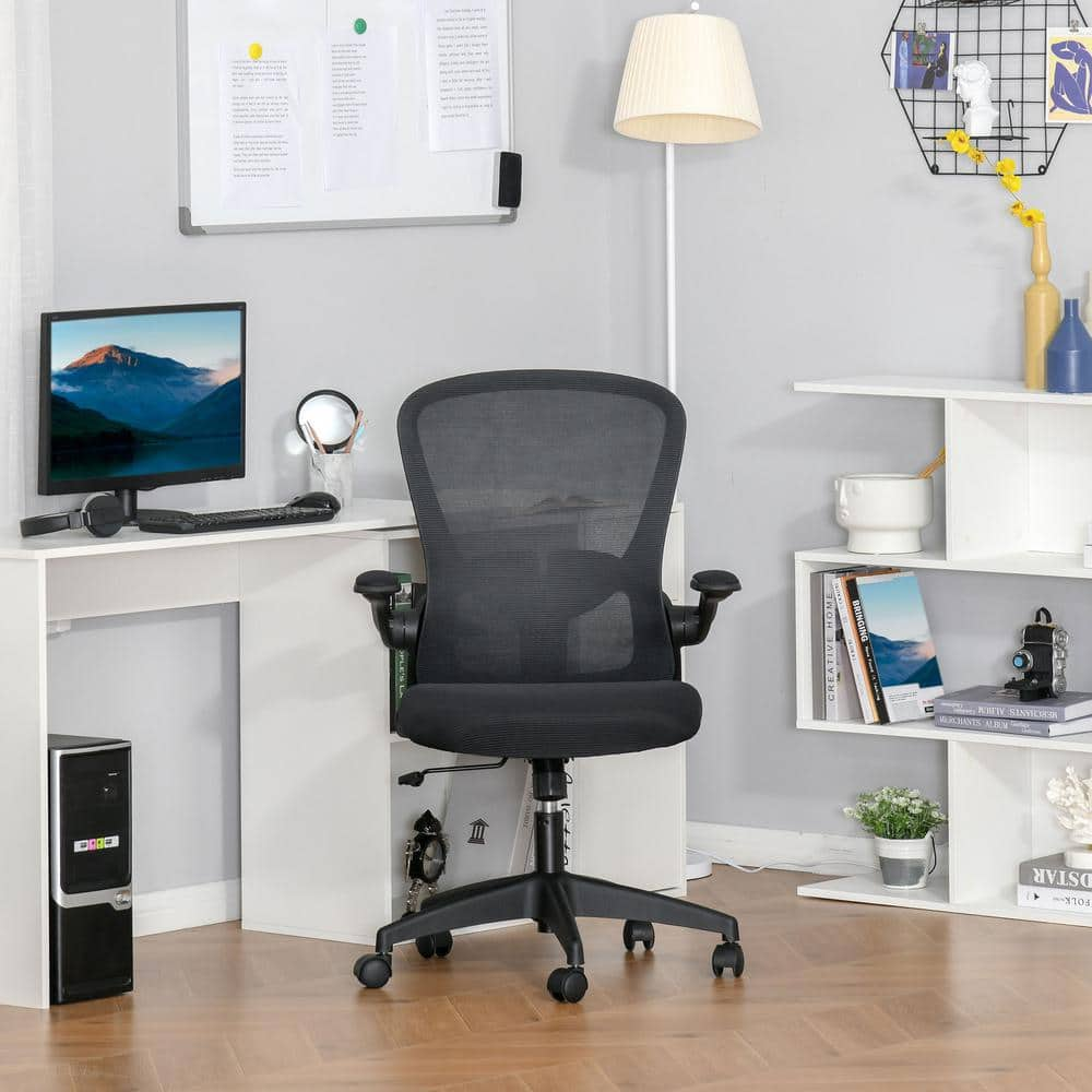 Vinsetto Black, Mesh Home Office Chair Mid Back Ergonomic Computer Task Chair with Lumbar Back Support, Adjustable Height 921-405V80