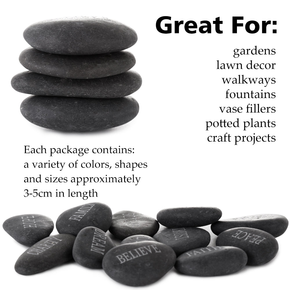 PinkSheep 12Pcs Inspirational Faith Stones Landscape Rocks with Engraved Words River Stones Gift for Valentine's Day