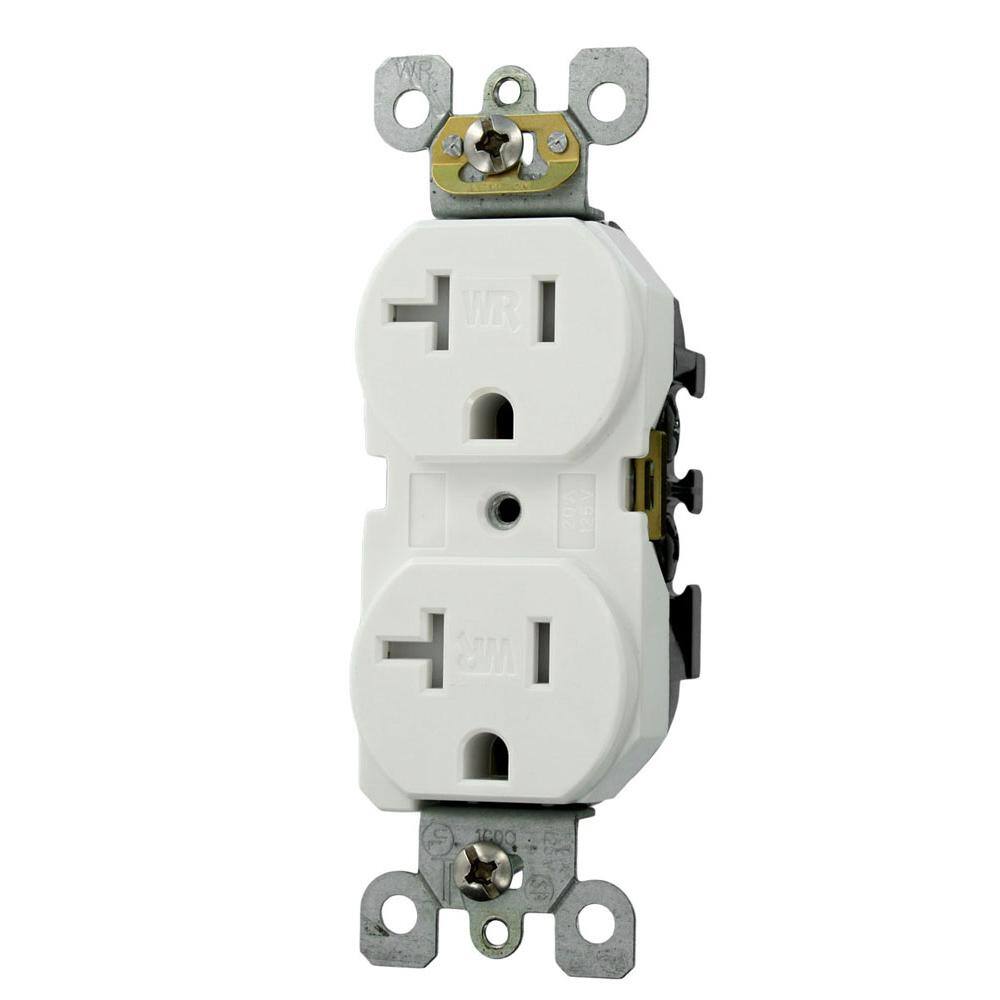 Leviton 20 Amp Residential Grade Weather and Tamper Resistant Self Grounding Duplex Outlet White W5820-T0W