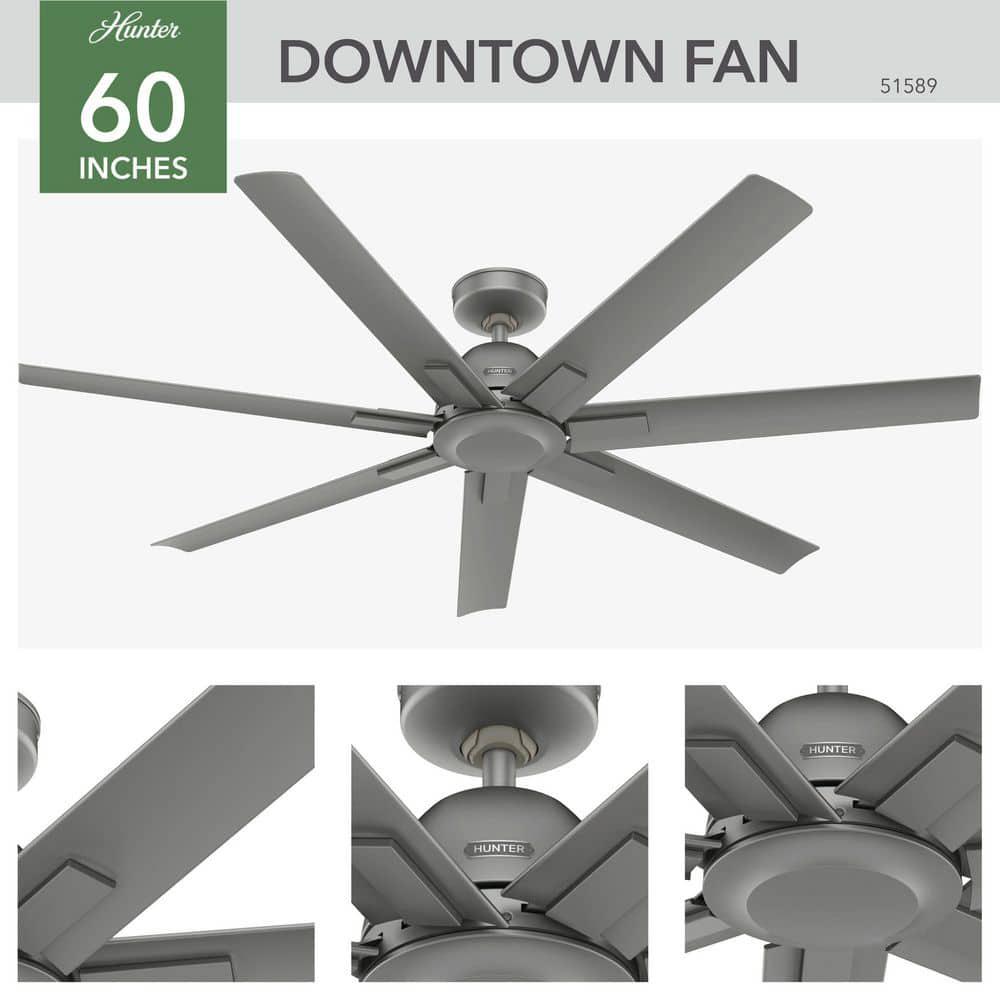 Hunter Downtown 60 in 6Speed Ceiling Fan in Matte Silver with Wall Control