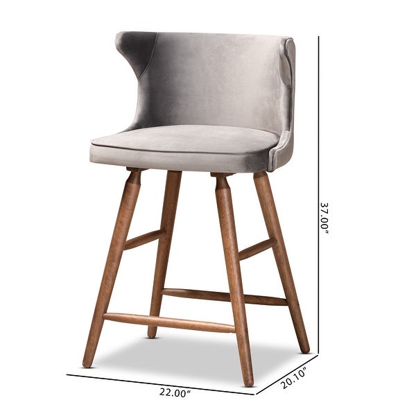 Sagira Modern Velvet Fabric and Walnut Finished 2-PC Counter Stool Set