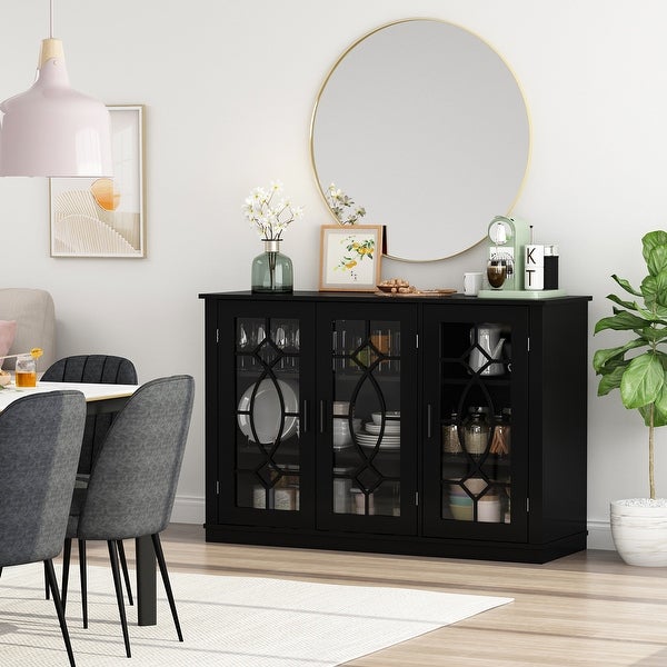 3 Tempered Glass Door Sideboard Buffet Storage Cabinet - 47.2