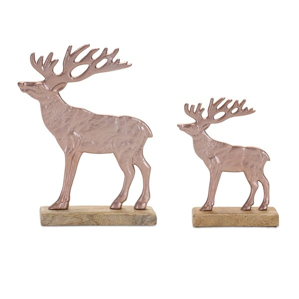 Metal Deer Silhouette with Wood Base (Set of 2)