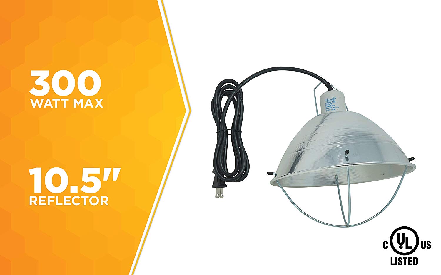 Woods 0165 Brooder Lamp with Bulb Guard，10.5 Inch Reflector and 6 Foot Cord (250 Watt， 18/2 SJTW)