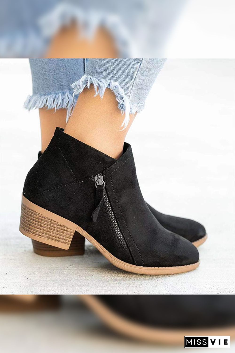 Solid Sewing Thick Zipper Ankle Short Boots