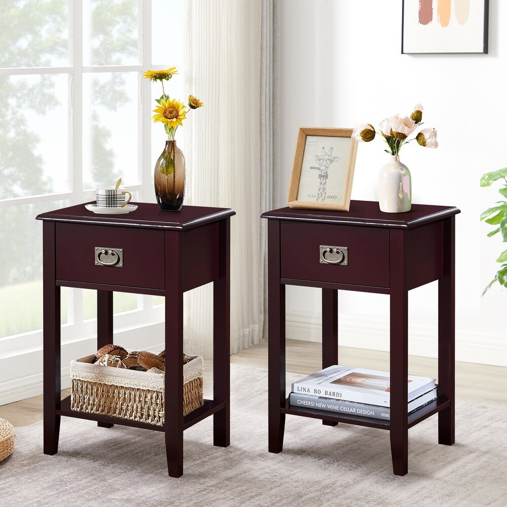 VECELO Wood 2 set Nightstands with 1 Drawer  Black Nightstand with Drawer