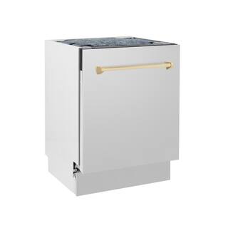 ZLINE Kitchen and Bath Autograph Edition 24 in. Top Control 8-Cycle Tall Tub Dishwasher w 3rd Rack in Stainless Steel  Gold DWVZ-304-24-G