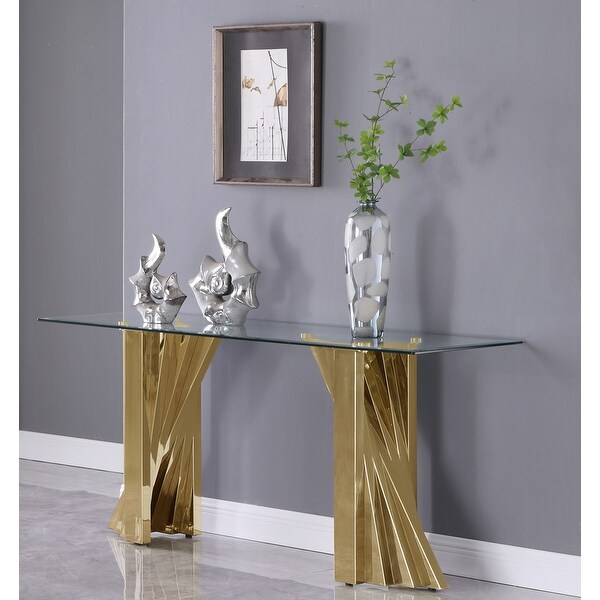 Best Quality Furniture Modern Glass Console Table w/Gold Spiral Base - Console Table