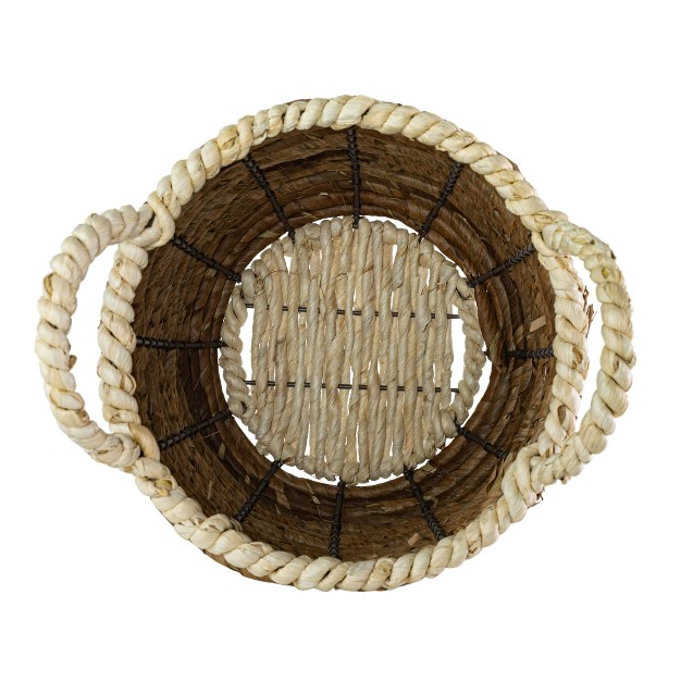 Wrapped Rim Basket Banana Leaf Corn Husk amp Metal Foreside Home amp Garden