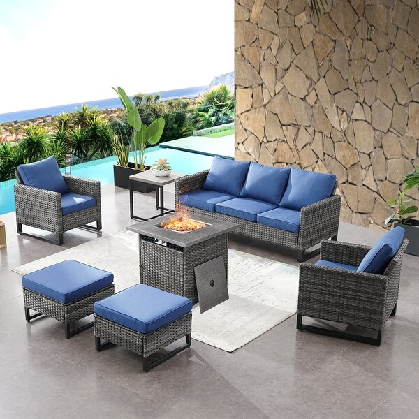 Patio Sofa Chair Set with Propane Fire Pit Table