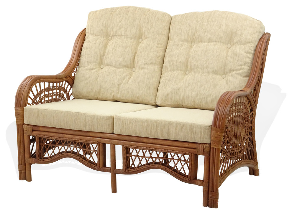 Malibu Set of 2 Rattan Wicker Chairs  Loveseat and Coffee Table  Colonial   Tropical   Living Room Furniture Sets   by RattanUSA  Houzz