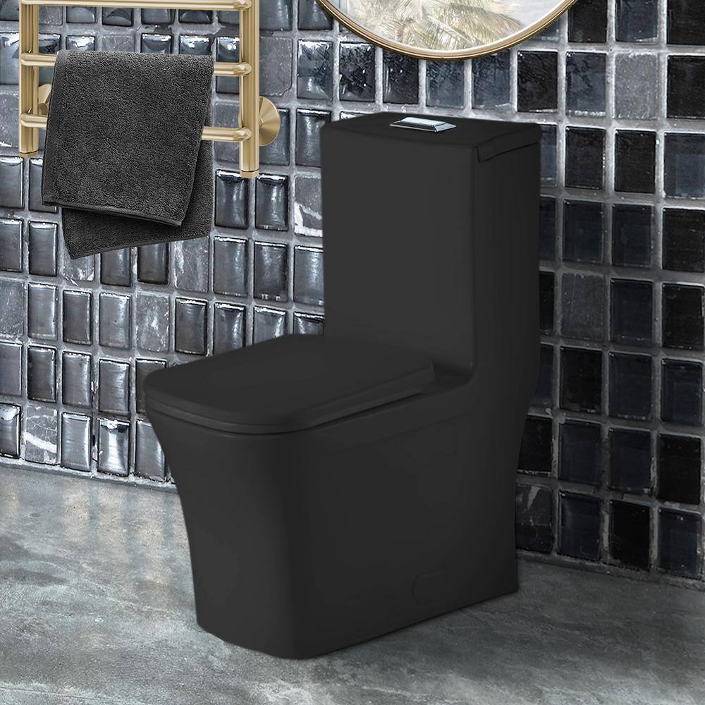 FINE FIXTURES Stanton 12 in. Rough-In 1-piece 1 GPF 1.6 GPF Dual Flush Elongated Toilet in Black Seat Included MOTB9BL