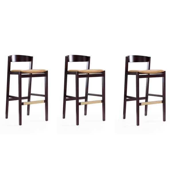 Klismos Barstool in Camel and Dark Walnut (Set of 3)