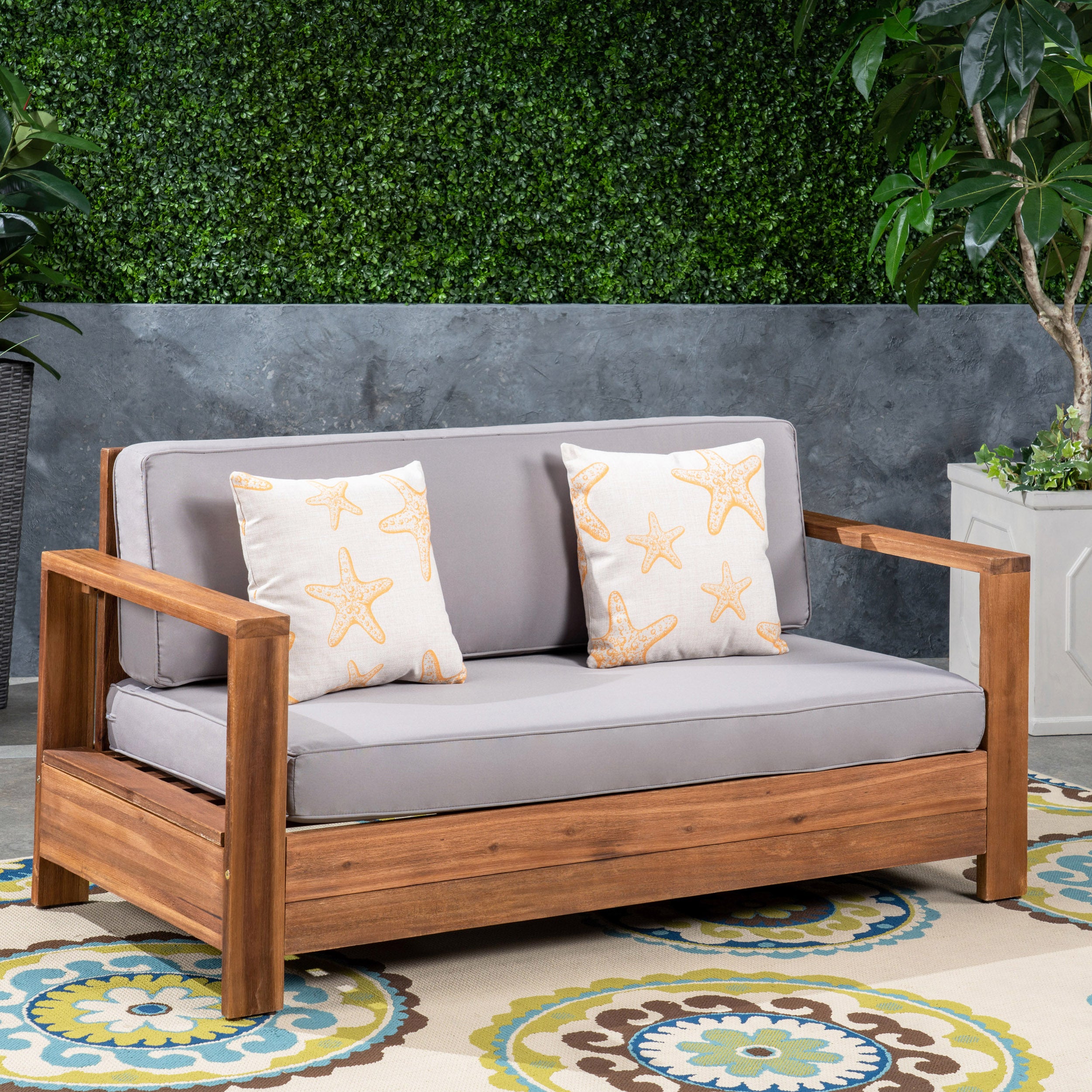 Lily Outdoor Acacia Wood Loveseat