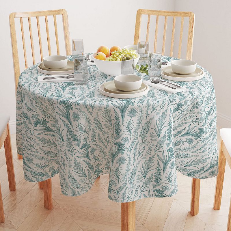 Round Tablecloth， 100% Polyester， 90 Round， Green Garden Flowers