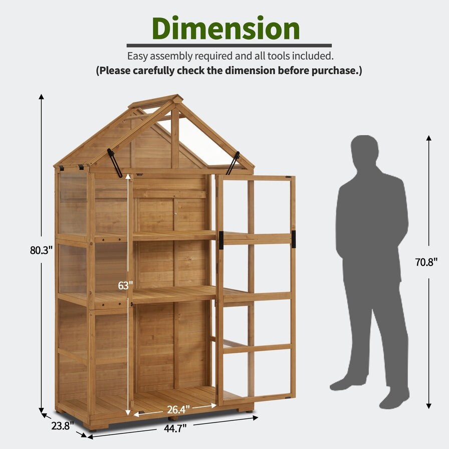 MCombo Wooden Greenhouse  Outdoor Gardening Polycarbonate Greenhouse with Openable Roof Vent and Adjustable Shelves  0826