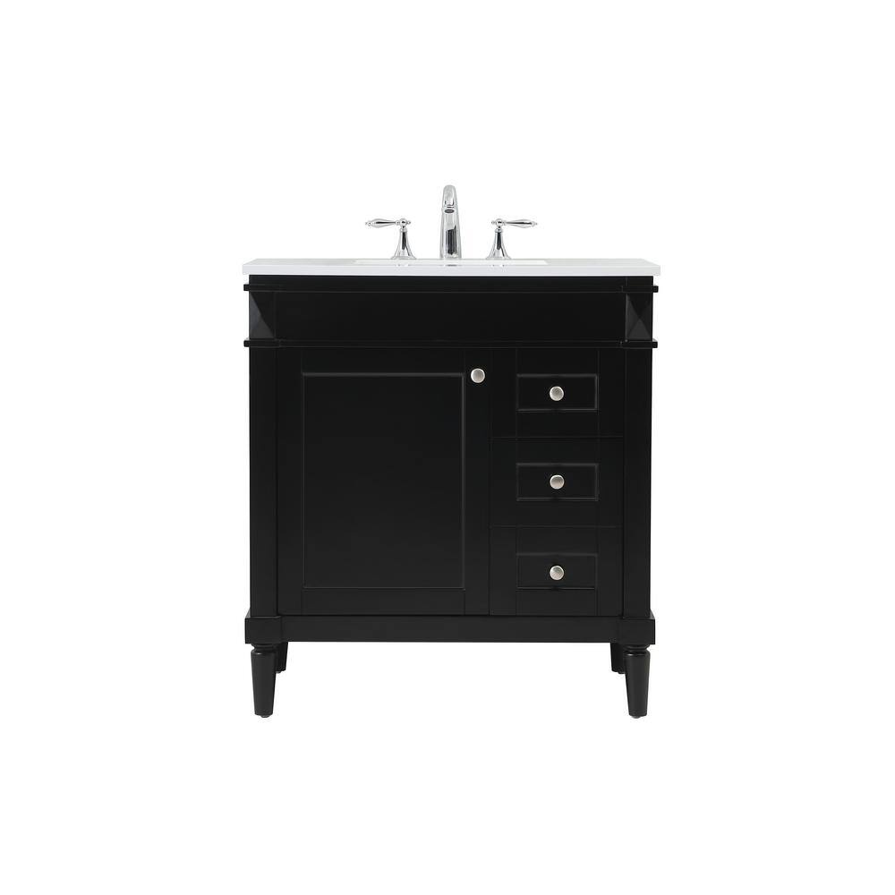 Simply Living 32 in. W x 21 in. D x 35 in. H Bath Vanity in Black with Ivory White Quartz Top SL95496BK