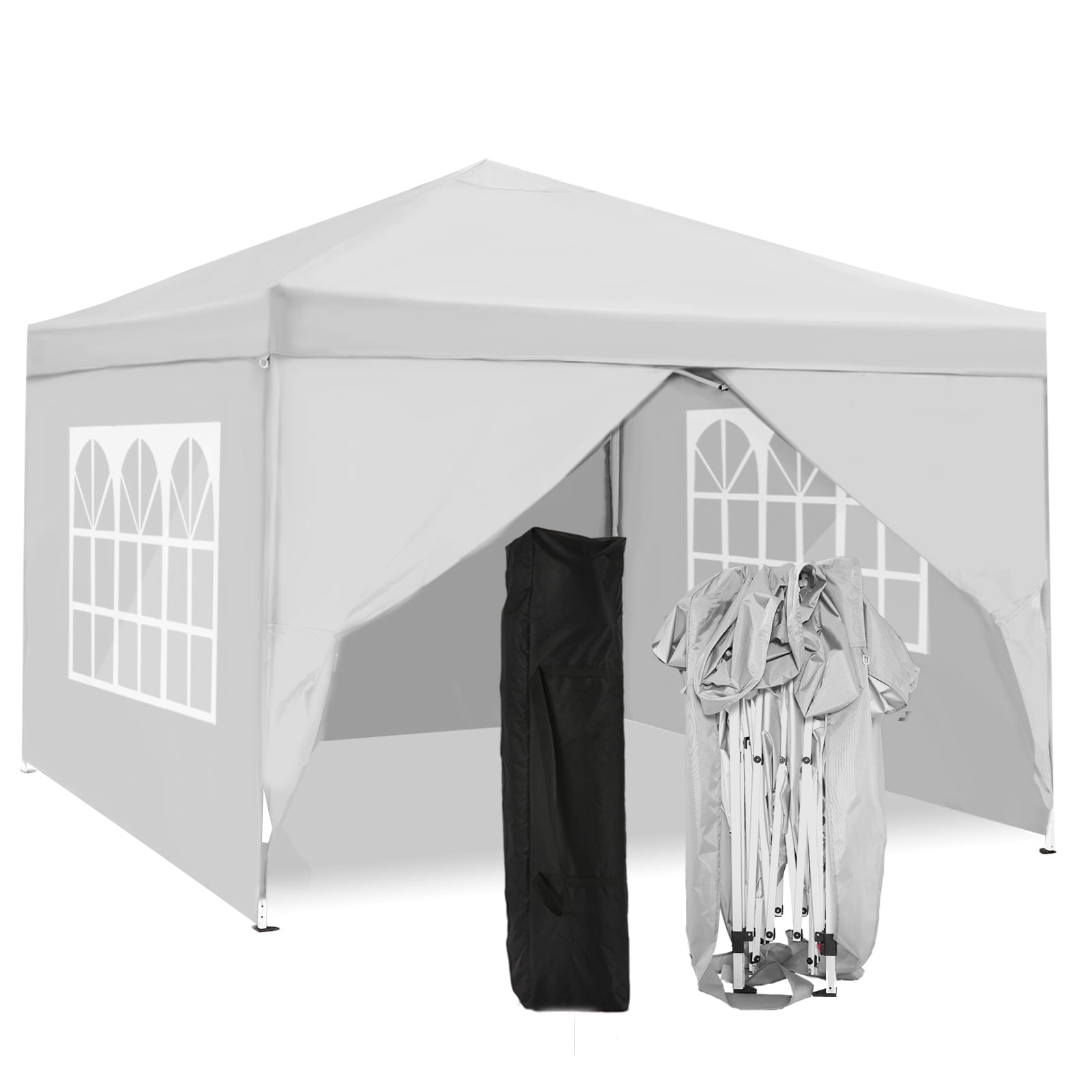 10 x 10ft Pop Up Canopy Tent Instant Outdoor Party Canopy Straight Leg Commercial Gazebo Tent Shelter with 4 Removable Sidewalls and Carrying Bag, White