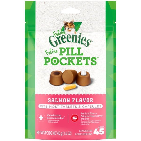 Feline Greenies Pill Pockets Salmon Flavor Cat Treats 1.6oz