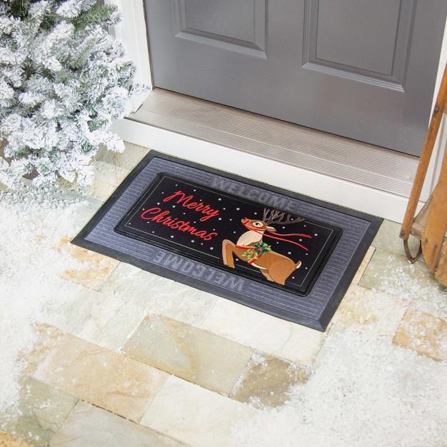 Home amp Garden Reindeer Sassafras Switch Mat 1 Mat Insert 25 Inches Christmas Indoor Outdoor Winter 432041 Rubber Black