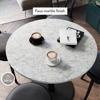 Nathan James Lucy White Carrara Faux Marble Table Top and Black Pedestal Base Modern Kitchen or Dining Table 42001