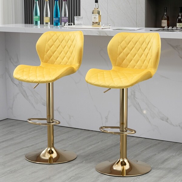 Set of 2 Velvet Adjustable Swivel Velvet Counter Height Bar Stools