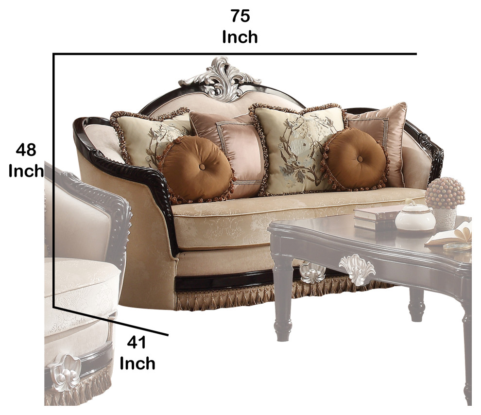 Curved Design Loveseat With Scalloped Backrest And Crown Top  Beige   Victorian   Loveseats   by VirVentures  Houzz