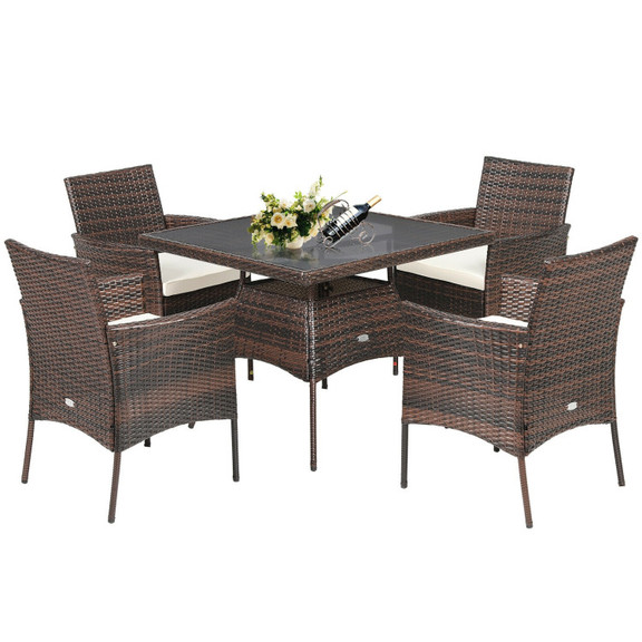 Costway 75483129 5 Pieces Patio Rattan Dining Furn...