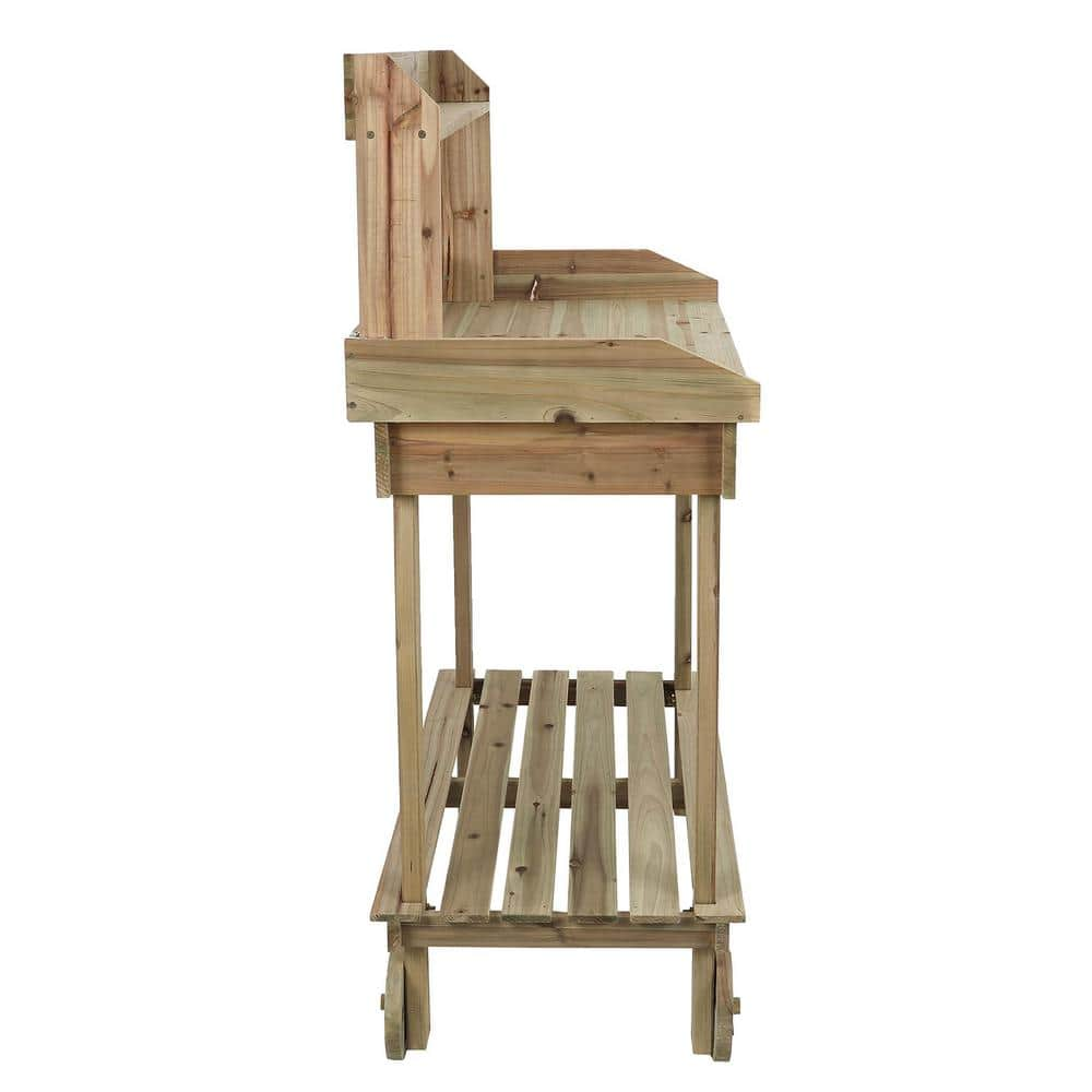 LuxenHome Mobile Wood Potting Bench WHOF1187