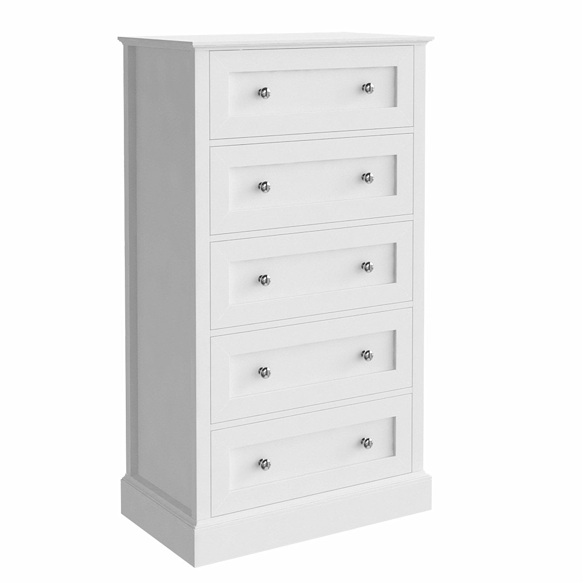 Homfa 5 Drawers Dresser with Sliver Handles, Modern Free Standing Storage Drawer for Bedroom, White Finish