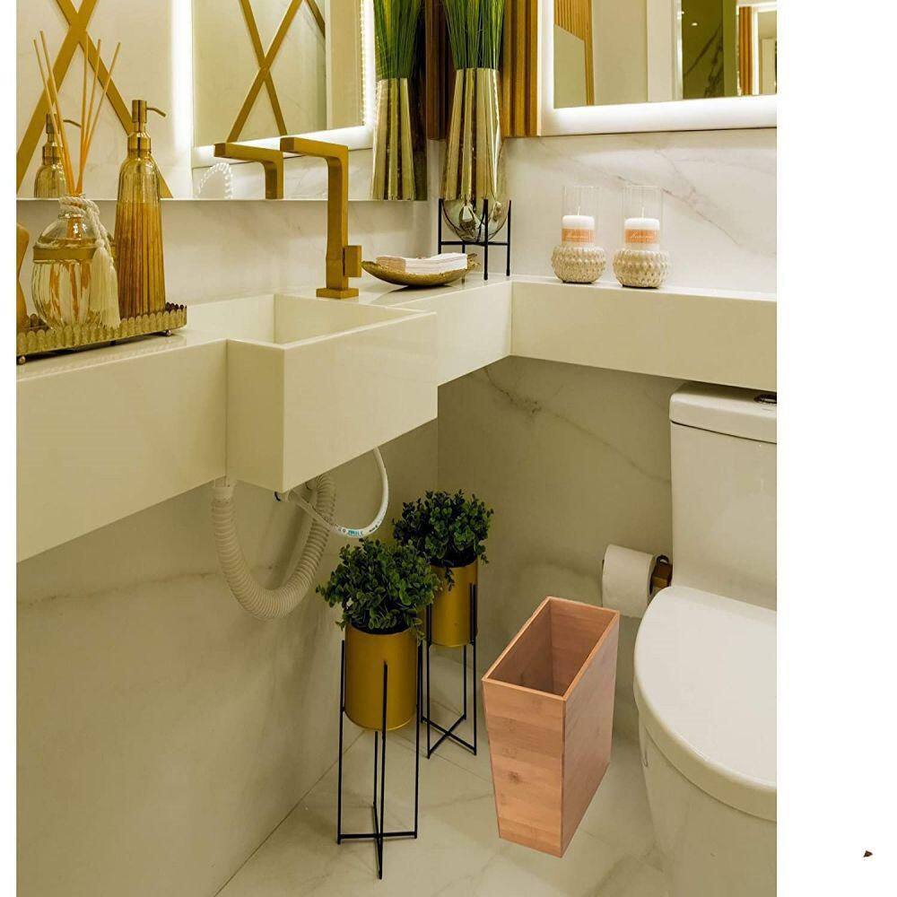 Dracelo 5-Piece Bathroom Accessory Set with Dispenser Trash Can Toothbrush Holder in Bamboo B08W22ZBPL